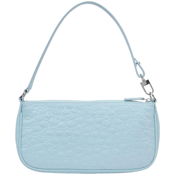 BY FAR Rachel Croco Embossed Leather Shoulder Bag, Blue, NWT - Picture 1 of 16